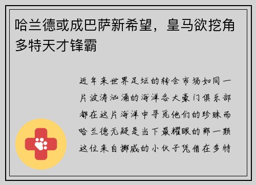 哈兰德或成巴萨新希望，皇马欲挖角多特天才锋霸