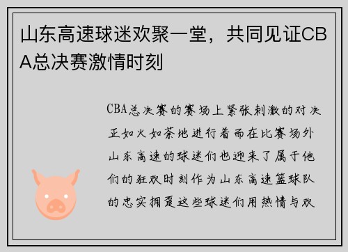 山东高速球迷欢聚一堂,共同见证CBA总决赛激情时刻