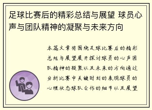 足球比赛后的精彩总结与展望 球员心声与团队精神的凝聚与未来方向