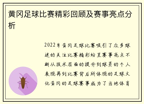 黄冈足球比赛精彩回顾及赛事亮点分析