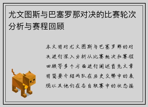 尤文图斯与巴塞罗那对决的比赛轮次分析与赛程回顾