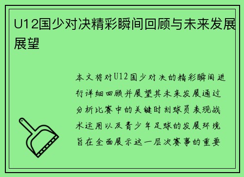 U12国少对决精彩瞬间回顾与未来发展展望