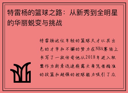 特雷杨的篮球之路：从新秀到全明星的华丽蜕变与挑战